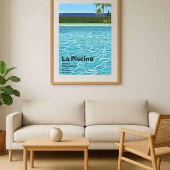 La Piscine film poster framed on a wall of a minimalistic living room